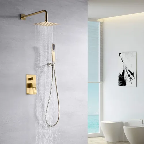 Miniatura 3 de sumerain Grifo de ducha de equilibrio de presión con sistema de ducha de oro cepillado, cabezal de ducha de lluvia cuadrado de 8 pulgadas y ducha