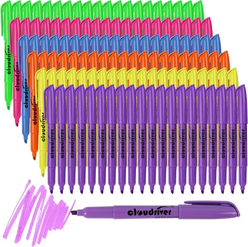 cloudriver Paquete de 120 resaltadores a granel de colores surtidos, punta de cincel, tinta de secado rápido, resaltadores adecuados para el hogar,