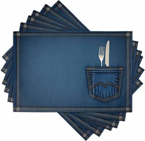 Miniatura 9 de Western Cowboy - Juego de 4 manteles individuales para mesa de comedor, tela de lino de algodón con bolsillo, arpillera cuadrada, rectangular