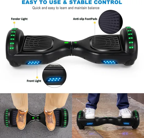 Miniatura 5 de FLYING-ANT Patinete autoequilibrante de 16.51 cm con altavoz y luces LED rojas a02-Negro