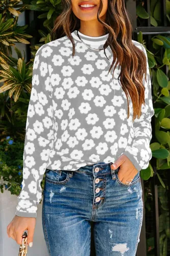 Miniatura 3 de PRETTYGARDEN Suéter de punto con estampado floral para mujer, cuello redondo, manga larga, ligera, sin botones