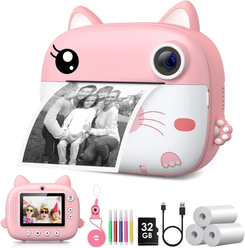 Cámara para niños con impresión instantánea, cámaras instantáneas para niños con pantalla HD de 3.0", regalos de Navidad y cumpleaños para niños de