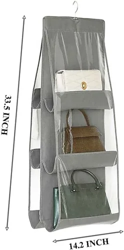 Miniatura 2 de Paquete de 2 organizadores para colgar bolsos, tela no tejida gruesa + bolsillos de PVC, organizador para colgar bolsos, organizador de Negro+Gris