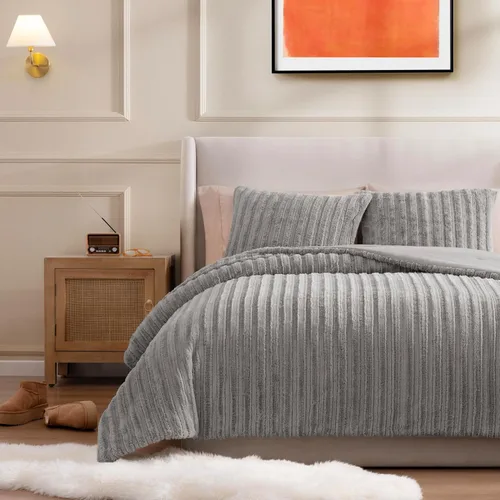 Miniatura 2 de UGG Juego de edredón Full/Queen con 2 fundas de almohada, ropa de cama de pelo sintético suave, cálido, edredón alternativo de plumón lavable