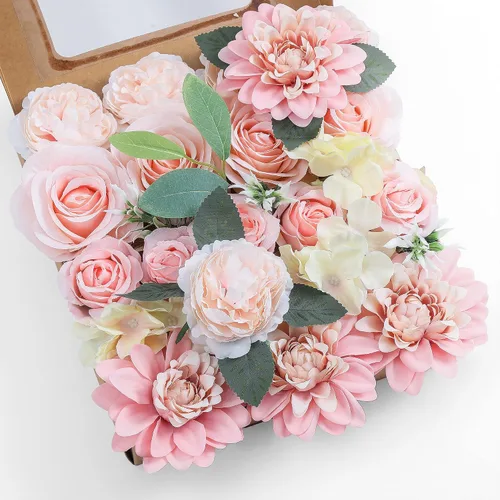 Miniatura 18 de Juego de flores artificiales, flores falsas para bricolaje, centros de mesa para bebé, ramo de novia, ramo de boda, arreglos de flores, velas