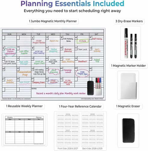 Miniatura 7 de Calendario magnético extra grande de borrado en seco para pared, calendario mensual gigante de pizarra blanca de 25 x 38 pulgadas, planificador