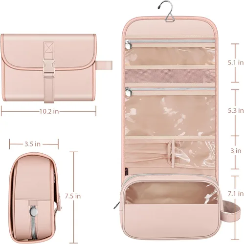 Miniatura 6 de Fintie - Bolsa de viaje portátil para cosméticos y artículos de aseo, gran organizador colgante resistente al agua para maquillaje, estuche de Rosa