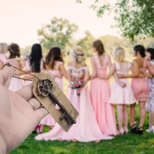 Miniatura 6 de Aokbean Juego de 52 piezas de abridor de botellas con diseño de esqueleto vintage, recuerdo de boda, recuerdo de invitado, con tarjeta de Cobre