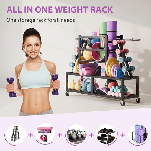 Miniatura 3 de HavenlyYouth Estante de pesas para mancuernas, estante grande para mancuernas para almacenamiento de gimnasio en casa, organizador de almacenamiento