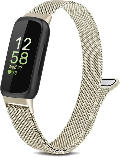 Miniatura 10 de Correa de metal compatible con Fitbit Inspire 3 e Inspire 2, correa de malla de acero inoxidable transpirable, correa de repuesto magnética