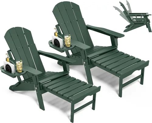 Miniatura 16 de NAVINE Silla Adirondack ajustable con reposapiés retráctil, Silla Adirondack plegable de HDPE con portavasos, Silla Adirondack para todo el tiempo