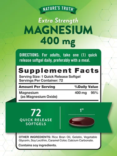 Miniatura 2 de Nature's Truth Magnesio 400mg 72 cápsulas blandas Tamaño de valor Extra fuerte de óxido de magnesio Suplemento sin OMG y sin gluten