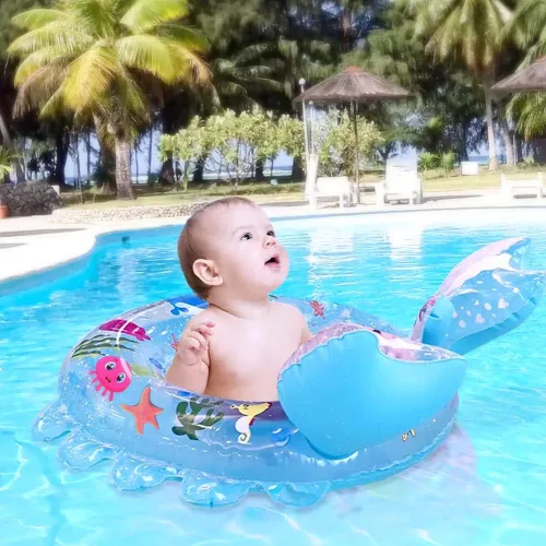 Miniatura 3 de AIYUENCICI Flotador de natación para bebé, balsa flotante inflable con asa de asiento de seguridad, anillo flotante de cintura para niños, bañera