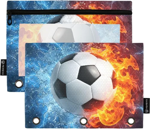 Miniatura 11 de Estuche para lápices de fútbol de fútbol en campo para carpeta de 3 anillas, paquete de 2 bolsas impermeables para lápices, estuche transparente