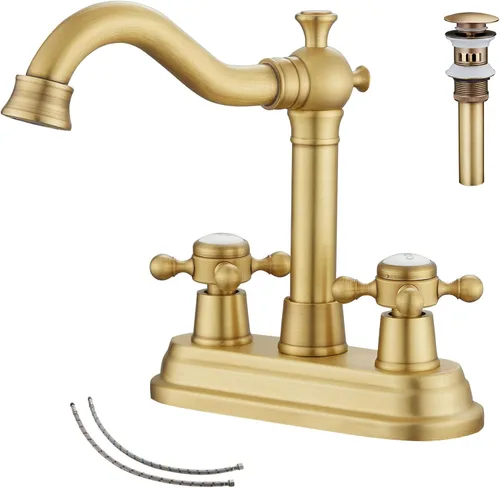 Miniatura 13 de Grifo de baño negro mate con 2 asas de 4 pulgadas, juego central de tocador de baño negro con montaje de drenaje y manguera de suministro grifo