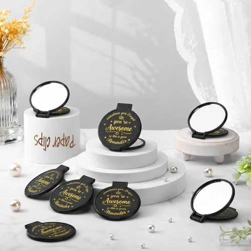 Miniatura 3 de 18 piezas de espejo compacto inspirador de 2.76 pulgadas a granel para mujeres, pequeños regalos de graduación, día de la madre, fiesta, bolso, Negro