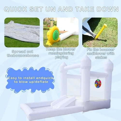 Miniatura 4 de Casa inflable blanca de rebote para niños, casa inflable blanca con soplador UL, piscina de bolas grande y espaciosa sala de diversión para niños