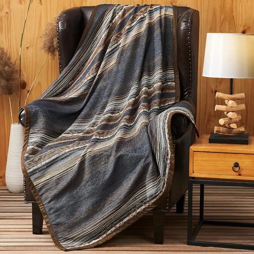 Paseo Road Estes - Manta Western, 50 x 60 pulgadas, manta rústica a rayas, detalles de piel sintética, manta jacquard de felpilla para sofá, cama,