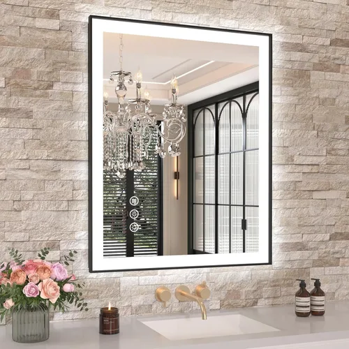 Miniatura 11 de Amorho Espejo de baño LED de 24 x 32 pulgadas con luces, iluminación frontal y retroiluminación, regulable continuamente, antiniebla, vidrio Frente