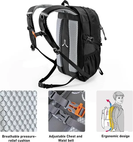 Miniatura 2 de N NEVO RHINO Mochila de senderismo 20L resistente al agua, mochila de día ligera para viajes, mochila pequeña para hombres y mujeres Negro