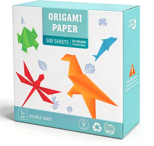 Papel de origami cuadrado de 6 pulgadas, 500 hojas, 20 colores vivos, doble cara para niños y adultos, proyectos de arte y manualidades