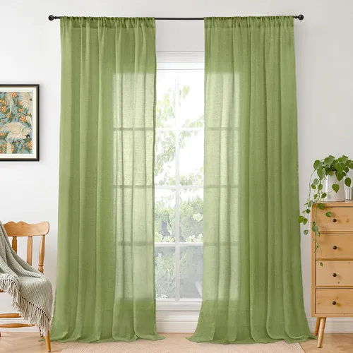 Miniatura 22 de BGment Cortinas de lino café de 30 pulgadas de largo para ventana pequeña, cortinas de media ventana beige semitransparentes ligeras con bolsillo