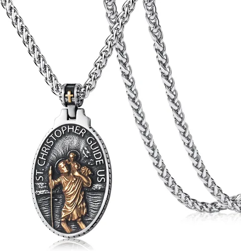 Miniatura 13 de Collar de San Cristóbal/Jorge/Miguel/Jesús/María para Hombre, Medallón de Santos Patrones, Joyería de Acero Inoxidable