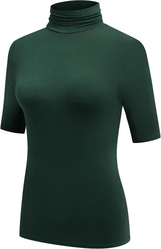 Miniatura 2 de OThread & Co. Camiseta de cuello alto de media manga para mujer, capa elástica básica, cómoda, cuello alto