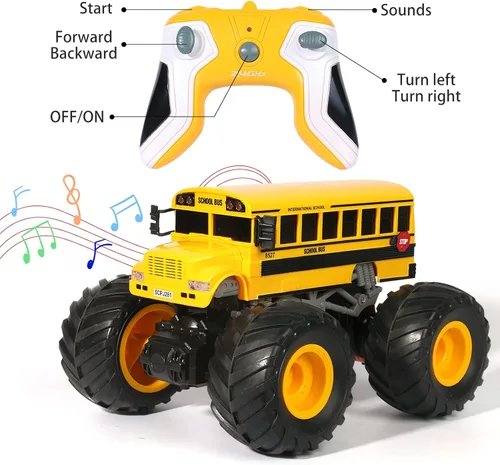 Miniatura 2 de Juguete de Camión Monstruo de Autobús Escolar con Control Remoto, Autobús Escolar RC 1/18, 2.4 GHz Todoterreno Hobby Coche de Carreras RC con LED