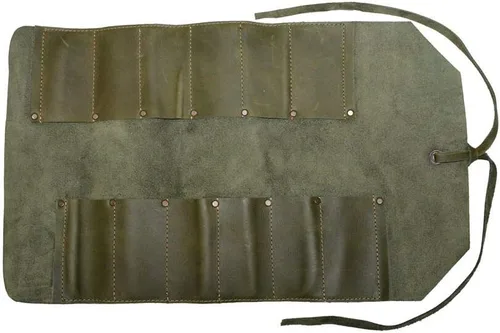 Miniatura 6 de Bolsa de herramientas de cuero enrollable, organizador de bolsas enrollables de herramientas de alta resistencia con 12 ranuras, bolsa enrollable