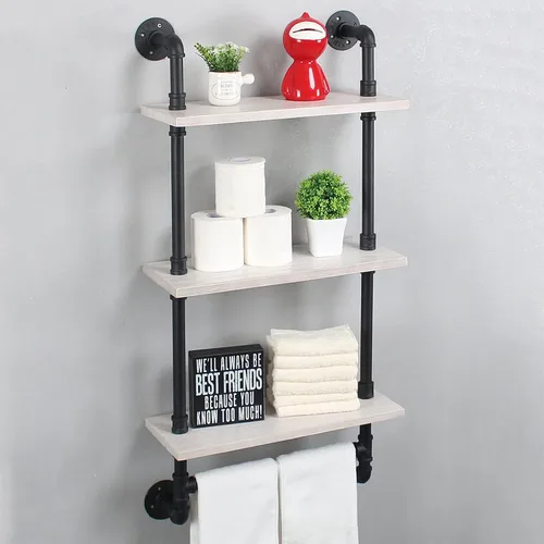 Miniatura 19 de MBQQ Estante de tubería industrial para baño, estantes montados en la pared, estante de madera rústica de 19.6 pulgadas con toallero, toallero