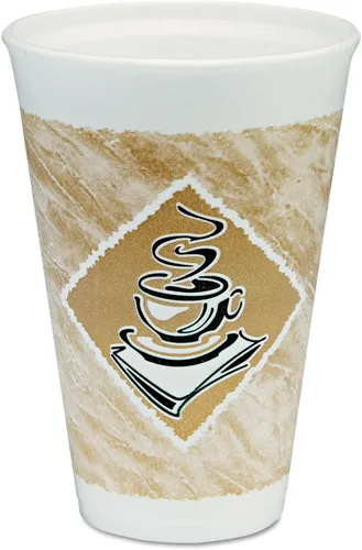 DART 16X16GPK Cafe G - Vasos de espuma para bebidas frías/calientes, 16 onzas, blanco/marrón con detalles verdes, paquete de 25
