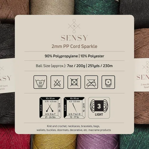 Miniatura 4 de Sensy Premium Cuerda de Poliéster Brillante de 2mm, 251 Yardas, 90% Polipropileno, 10% Poliéster, Cordón de Macramé de 2mm, Cuerda de Ganchillo