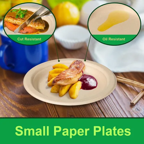 Miniatura 4 de Platos de papel pequeños de 7 pulgadas, paquete de 300 platos de papel desechables a granel, platos de postre 100% compostables, platos de papel