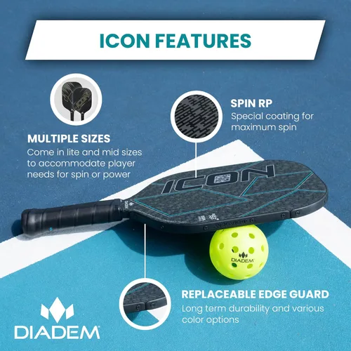 Miniatura 3 de Diadem ICON Performance Pickleball Paddle Fibra de carbono de grafito, núcleo de nido de abeja, cara de fibra de vidrio, protector de borde ultra