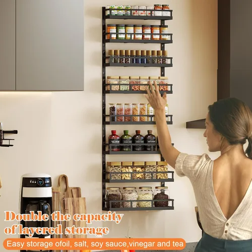 Miniatura 3 de X-cosrack Organizador de especias de 8 niveles ajustable – Organizador para ahorrar espacio montado en la pared con cestas mixtas, soporte para Negro