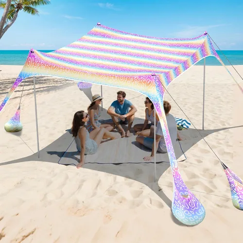 Miniatura 9 de 2PM SPORTS Toldo de Carpa de Playa con Protección UV UPF50+, Refugio Grande de Sombra Solar para Exteriores para Picnic Familiar, Camping, Viajes