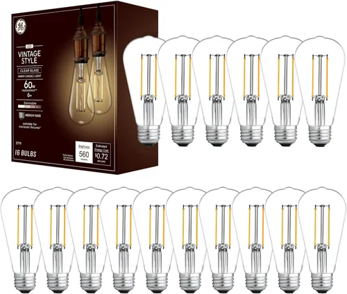 GE Bombilla LED ST19 de estilo vintage, bombilla estilo Edison, vidrio ámbar, repuesto de 60 vatios (paquete de 16)