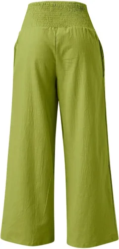 Miniatura 3 de Lroplie Pantalones sólidos de cintura alta para mujer, pantalones de cintura elástica, ligeros, pierna ancha, pantalones casuales de moda