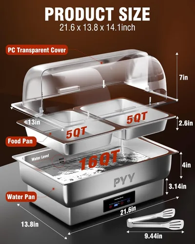 Miniatura 6 de PYY Plato Calentador Eléctrico, Juego de Chafing Dish de Tapa Enrollable para Buffet, Juego de Servidor Calentador Chafer para Catering, Buffets