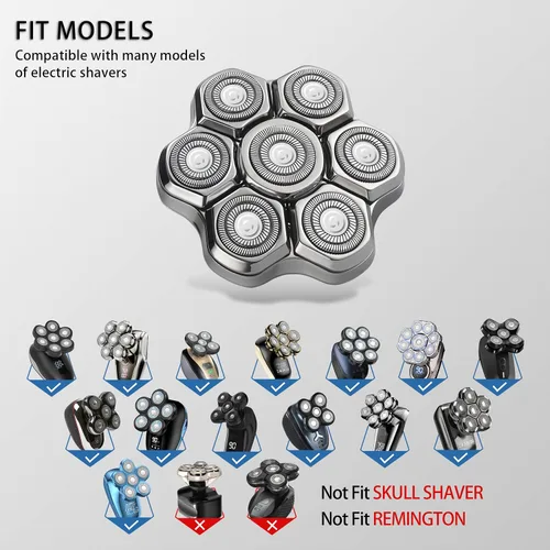 Miniatura 3 de Cabezales de repuesto universales para afeitadora de cabeza magnética, 7 cuchillas, cuchillas de repuesto para hombres calvos, compatibles