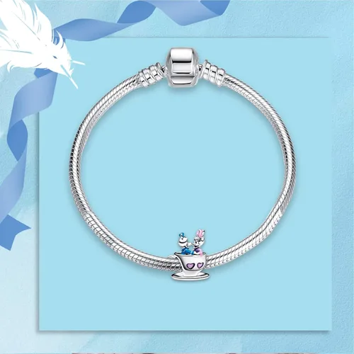 Miniatura 4 de Dijes de plata de ley 925 de dibujos animados de pato, ratón, oso, elefante, dragón chino, cuentas colgantes para pulseras y collares, joyería