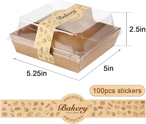 Miniatura 2 de Paquete de 100 Cajas de Charcutería con Tapas Transparentes y Seguras, 5.3x4.9x2.5 Pulgadas, Cajas Desechables Cuadradas Marrone para Sándwiches