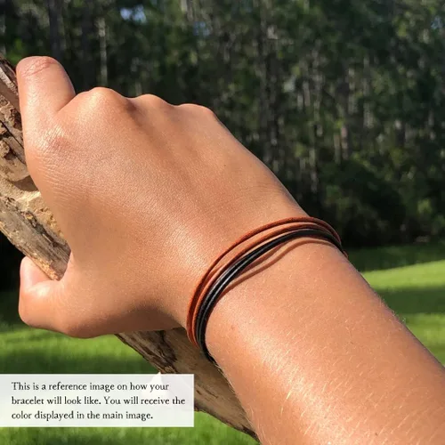 Miniatura 5 de Pulsera de cuero genuino de 2 mm para hombres - Pulsera ajustable hecha a mano, pulsera de cuero minimalista, accesorios simples, cuero premium