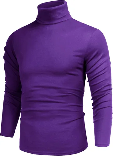 Poriff - Suéter de cuello alto ajustado para hombre, liviano y básico, pulóver de manga larga de estilo informal
