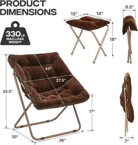 Miniatura 3 de Cómoda silla con platillo, silla de sala de estar, silla plegable acolchada suave de piel sintética, cómoda silla cuadrada de luna para sala
