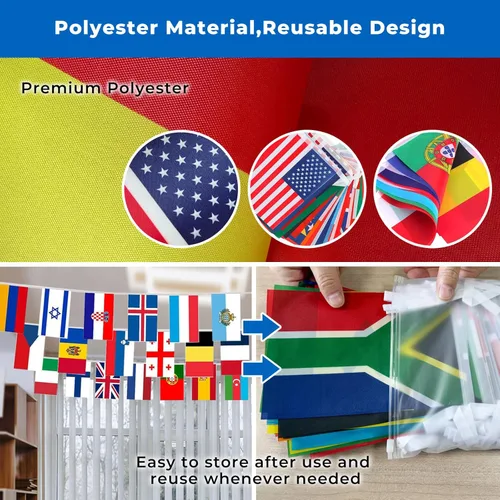 Miniatura 5 de 100 banderas de país de 82 pies, banderas de poliéster reutilizables del mundo pre-encordadas para decoración de aula, fiesta, festival, patio y 100