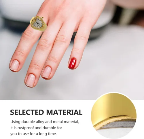Miniatura 6 de Mikikit Reloj de anillo para mujer, reloj de dedo elástico con sincronización precisa, forma de corazón, reloj de dedo de cuarzo, reloj de anillo
