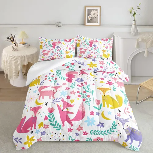 Miniatura 49 de QOOMO Juego de edredón de 3 piezas con diseño de mariposa de dibujos animados, tamaño individual, bonito juego de ropa de cama con lazo
