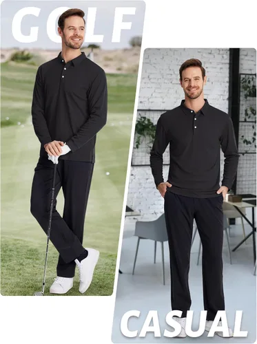 Miniatura 6 de TACVASEN Polo de manga larga para hombre, de secado rápido, absorbe la humedad, ligera, informal, con 3 botones